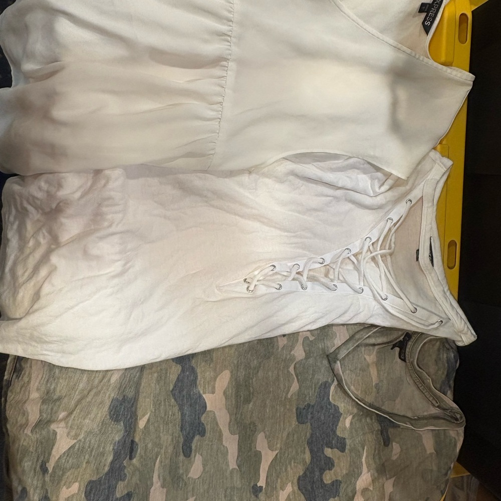 Express White and Green Camouflage Tank Tops